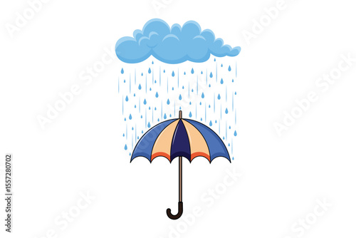 Vector artwork of umbrella with falling drops of rain, cartoon pastel flat style for background use, seasonal design, nursery visuals, children’s prints, and digital decoration
