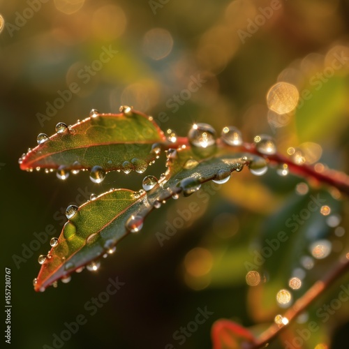 Dew Drops on Leaves Sunrise.