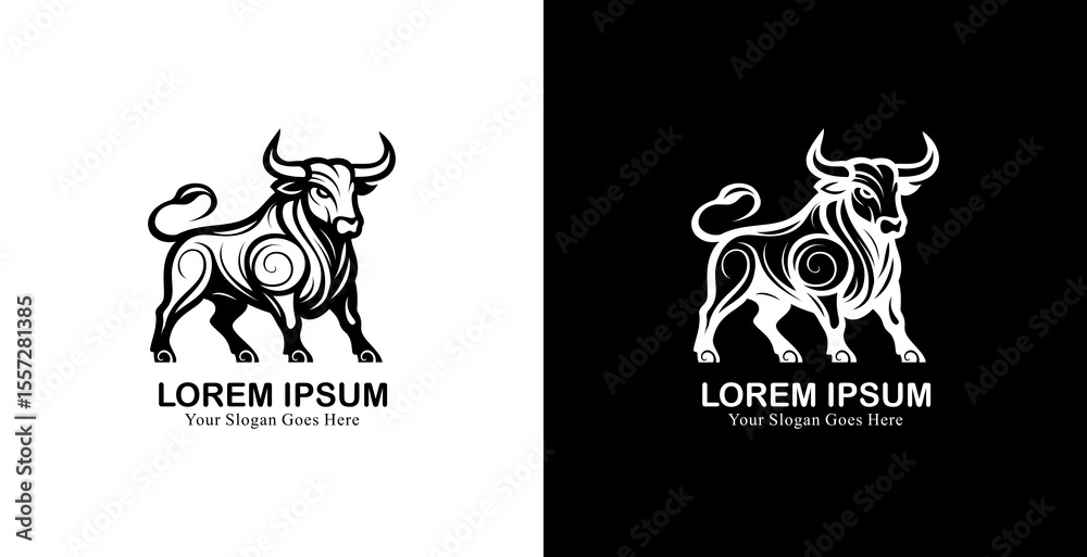 Fototapeta premium Bull shaped logo design with minimalist tribal style