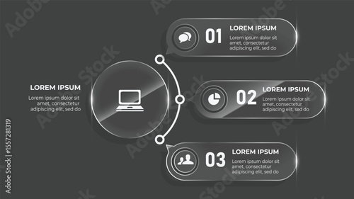 3D Glass Effect Infographic with 3 Options for Business Timeline, Circular Flowchart, and Web Process Design
