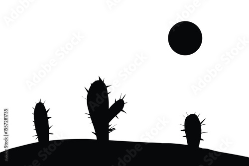 Cactus on desert silhouette illustration design.eps