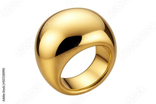Elegant golden ring isolated on transparent background, modern jewelry item