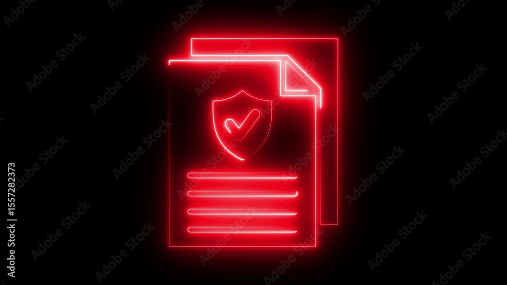 Glowing neon line approved icon document, transaction, verify concept animation. 
