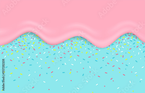 Pink liquid or strawberry sauce melting on a blue background