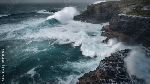 Dramatic Ocean Waves Crashing Coast.