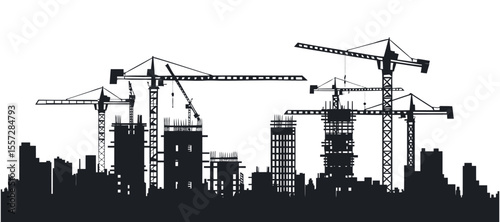 Construction crane and city skyline silhouette with tower crane Vector