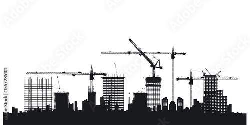 Construction crane and city skyline silhouette with tower crane Vector