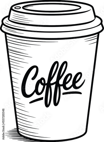Takeaway Coffee Cup Line Art: Isolated Hot Beverage Outline Illustration

