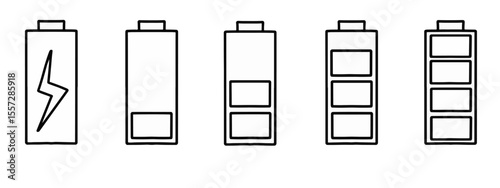 Battery level indicator set isolated on white background. Battery power indicators vector pack