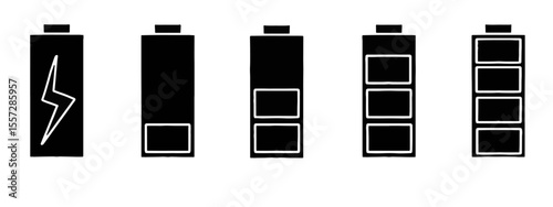 Battery level indicator set isolated on white background. Battery power indicators vector pack