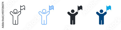 Achieve Icon Set Multiple Style. Designed In Outline, Blue, Glyph, Dual Tone
