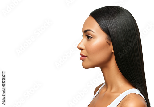 Non background, Cosmetic skincare concept, Bright beautiful female Asian model very clear and clean face and skin in studio shot. portrait photograph, art, cute, lifestyle, style, eyes, emotion .