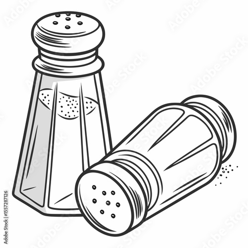 Salt and pepper shakers with scattered seasoning salt shaker