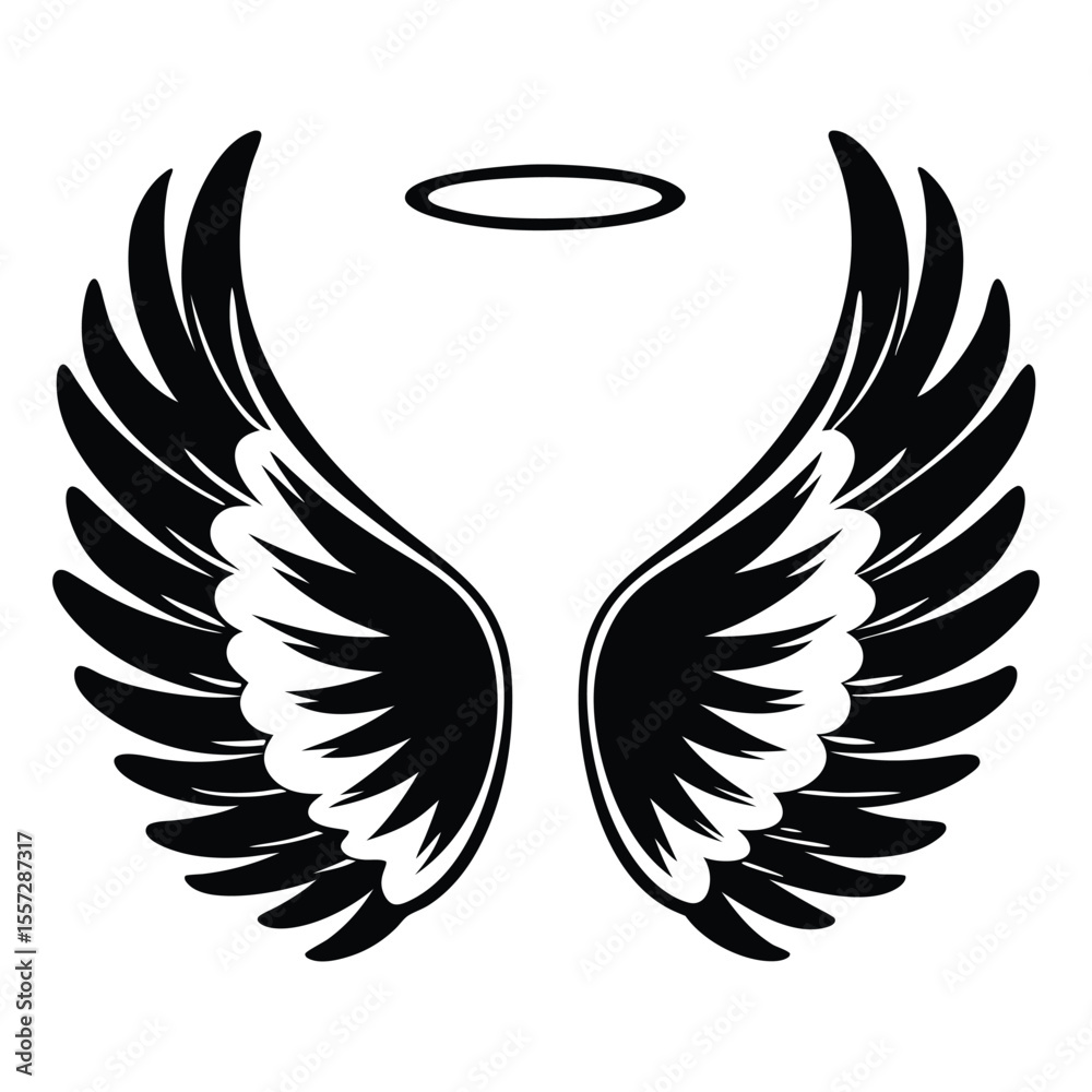 Fototapeta premium Black silhouette illustrations of an eagle, dove, and angel wings, perfect for tribal tattoos, logos, and freedom symbols