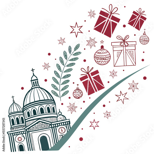 Festive building with gifts and ornaments architecture