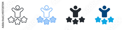 Confident Icon Set Multiple Style. Designed In Outline, Blue, Glyph, Dual Tone