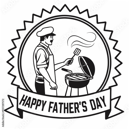 Father grilling on white background barbecue grill
