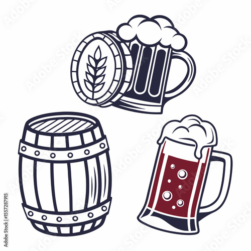 Beer mugs and barrel icons drink beverage