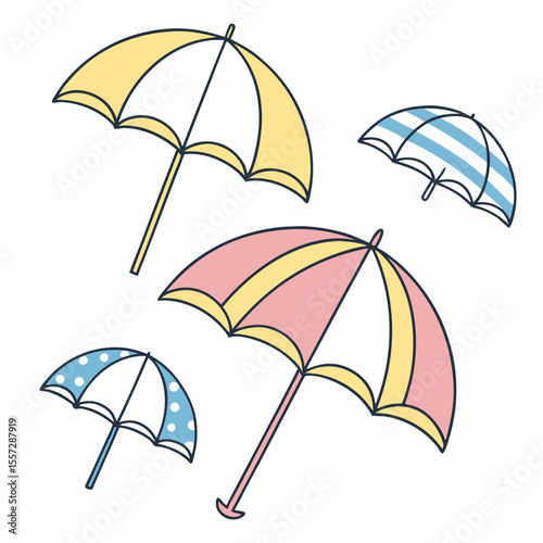 Colorful beach umbrellas with patterns protection shade