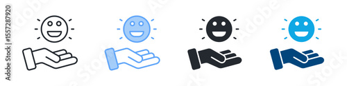 Happiness Icon Set Multiple Style. Designed In Outline, Blue, Glyph, Dual Tone