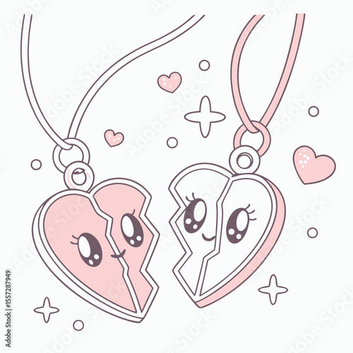 Kawaii broken heart necklaces friendship jewelry pastel pink