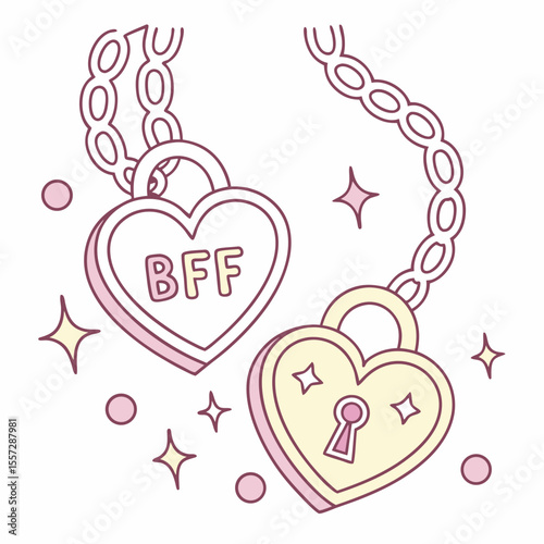 Heart lock necklaces with B F inscription friendship