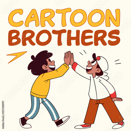 Cartoon brothers high five celebration friendship