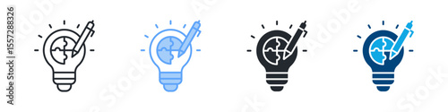 Creativity Icon Set Multiple Style. Designed In Outline, Blue, Glyph, Dual Tone