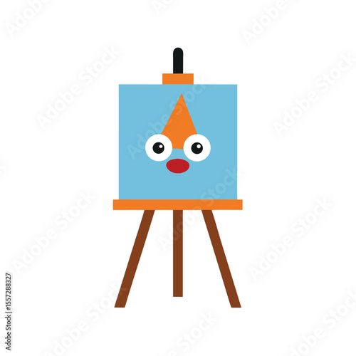 Cartoon easel with face and orange triangle drawing