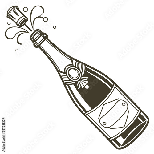Champagne bottle popping cork with splash vector
