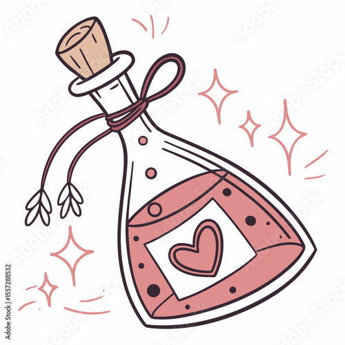 Cartoon love potion bottle with sparkles magic romance