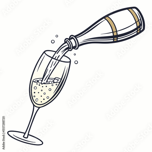 Champagne pouring into flute with bubbles glass drink