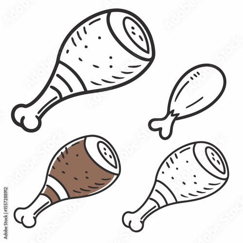 Cooked and raw chicken legs icons cooked chicken food icon