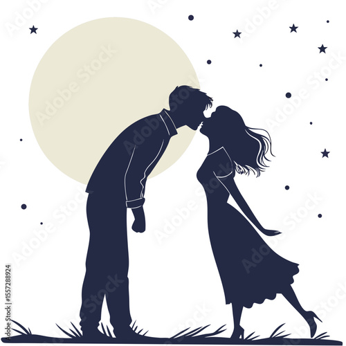 Wallpaper Mural Couple kissing under moon and stars silhouette Torontodigital.ca
