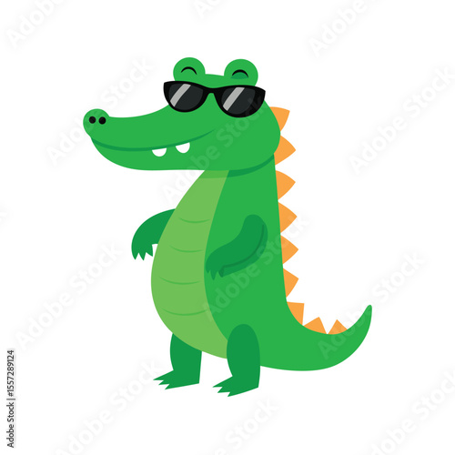 Cartoon green crocodile wearing sunglasses alligator