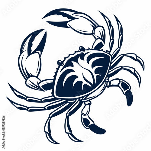 Dark blue crab graphic with detailed claws crustacean