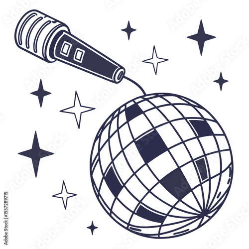 Disco ball microphone and stars music party