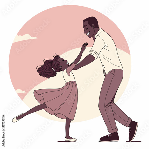 Father daughter dancing happy moment sunset