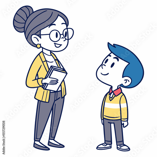 Teacher and student interaction cartoon education learning