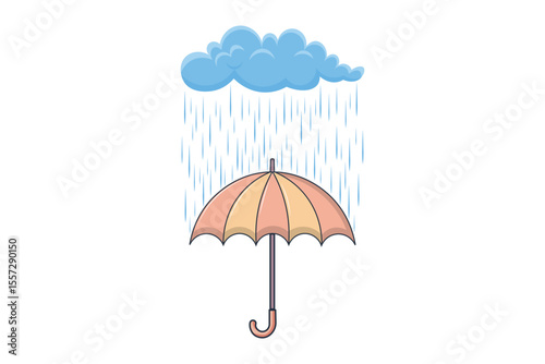 Rainy umbrella illustration, cartoon vector design with falling droplets in soft colors, flat and simple background for children’s materials and baby graphics
