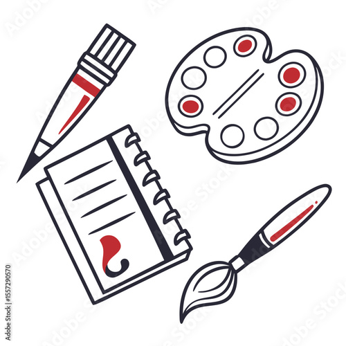 Paintbrush palette and sketchbook icons artistic brushes