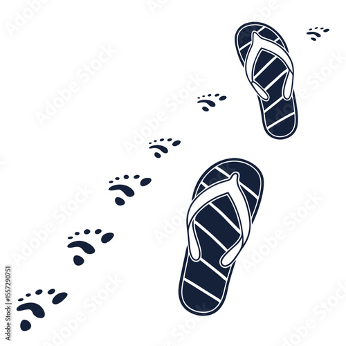 Flip flop footprints on white background beach summer