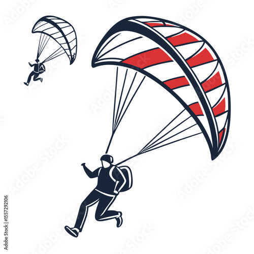 Parachutist with Red and Blue Kite skydiving extreme sports