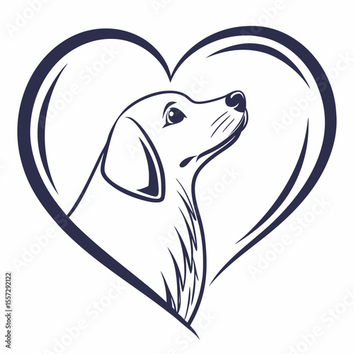 Dog portrait inside heart outline animal
