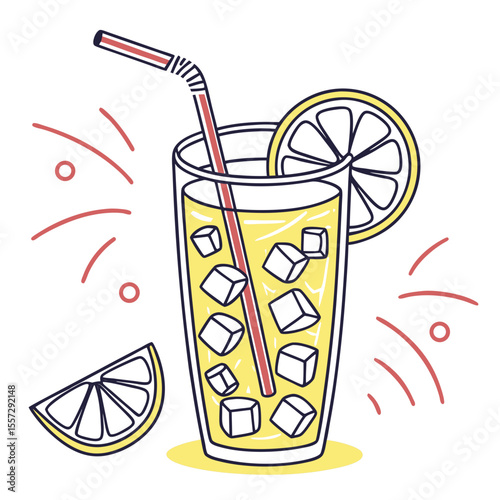 Refreshing lemonade with ice and lemon drink beverage