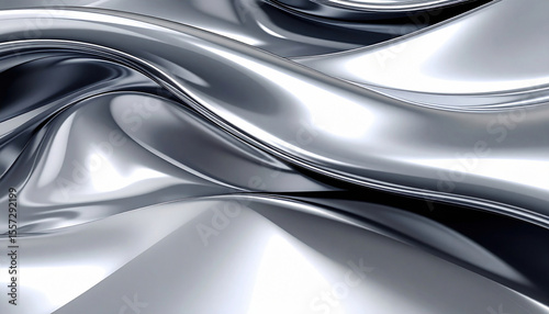 High-resolution abstract chrome texture with glossy surface and smooth light reflections. Minimal futuristic design perfect for backgrounds, product mockups, or tech interfaces.