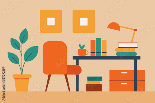 A Minimalist Interior Of A Study Room With A Desk And Chair For A Modern Workspace