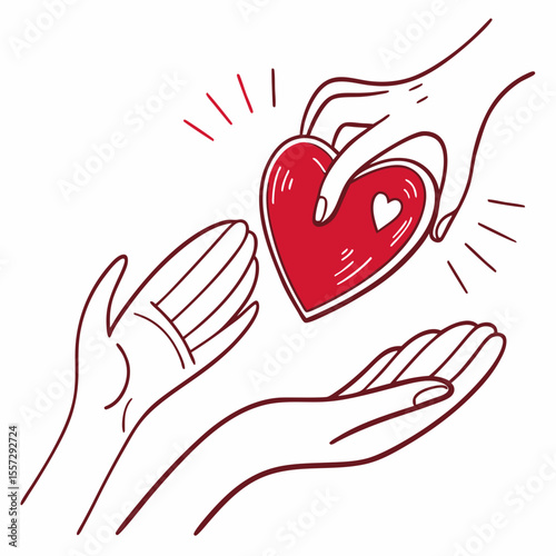 Giving red heart with hands receiving love