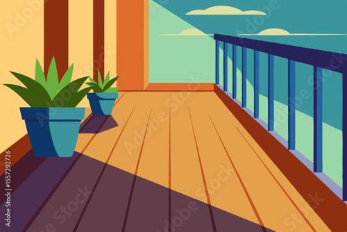 A Sunlit Veranda With Potted Plants Where The Wooden Floor Creates A Rustic Charm