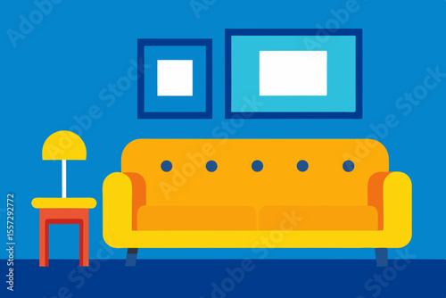 A Flat Style Illustration Of A Living Room With Bohemian Decor And Potted Plants
